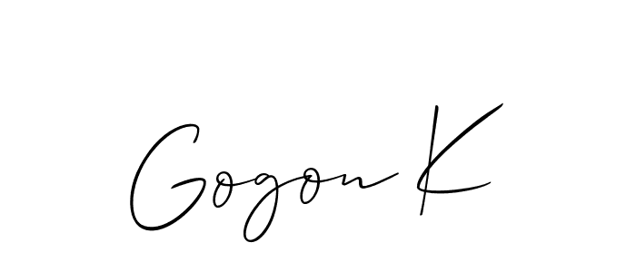 It looks lik you need a new signature style for name Gogon K. Design unique handwritten (Allison_Script) signature with our free signature maker in just a few clicks. Gogon K signature style 2 images and pictures png