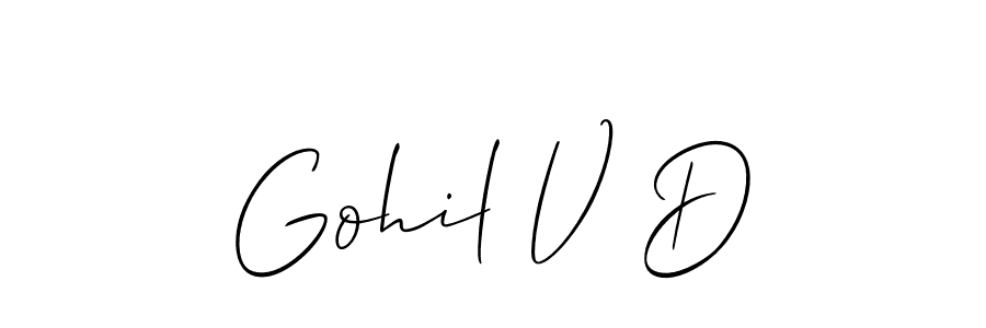 if you are searching for the best signature style for your name Gohil V D. so please give up your signature search. here we have designed multiple signature styles  using Allison_Script. Gohil V D signature style 2 images and pictures png