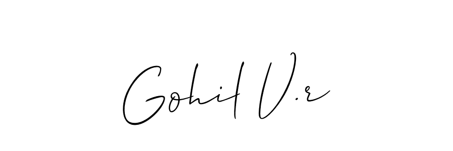 Allison_Script is a professional signature style that is perfect for those who want to add a touch of class to their signature. It is also a great choice for those who want to make their signature more unique. Get Gohil V.r name to fancy signature for free. Gohil V.r signature style 2 images and pictures png