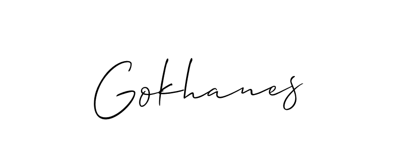Design your own signature with our free online signature maker. With this signature software, you can create a handwritten (Allison_Script) signature for name Gokhanes. Gokhanes signature style 2 images and pictures png