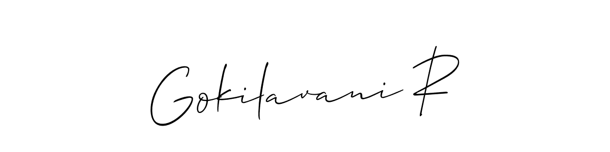 Similarly Allison_Script is the best handwritten signature design. Signature creator online .You can use it as an online autograph creator for name Gokilavani R. Gokilavani R signature style 2 images and pictures png