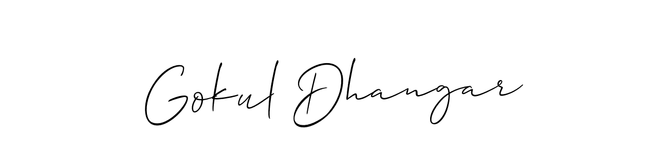 Also You can easily find your signature by using the search form. We will create Gokul Dhangar name handwritten signature images for you free of cost using Allison_Script sign style. Gokul Dhangar signature style 2 images and pictures png