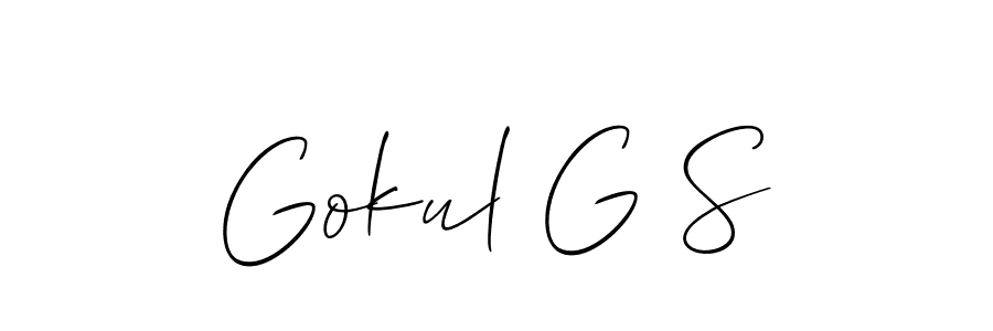 if you are searching for the best signature style for your name Gokul G S. so please give up your signature search. here we have designed multiple signature styles  using Allison_Script. Gokul G S signature style 2 images and pictures png