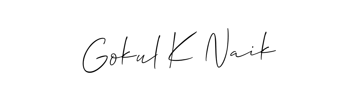 The best way (Allison_Script) to make a short signature is to pick only two or three words in your name. The name Gokul K Naik include a total of six letters. For converting this name. Gokul K Naik signature style 2 images and pictures png