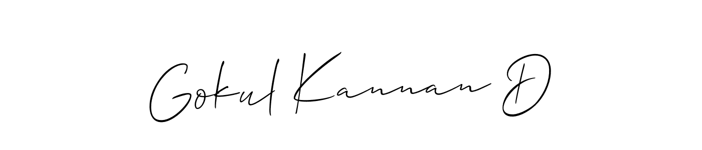 The best way (Allison_Script) to make a short signature is to pick only two or three words in your name. The name Gokul Kannan D include a total of six letters. For converting this name. Gokul Kannan D signature style 2 images and pictures png