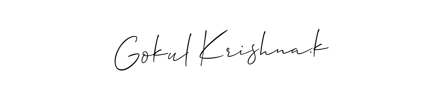 Also we have Gokul Krishna.k name is the best signature style. Create professional handwritten signature collection using Allison_Script autograph style. Gokul Krishna.k signature style 2 images and pictures png