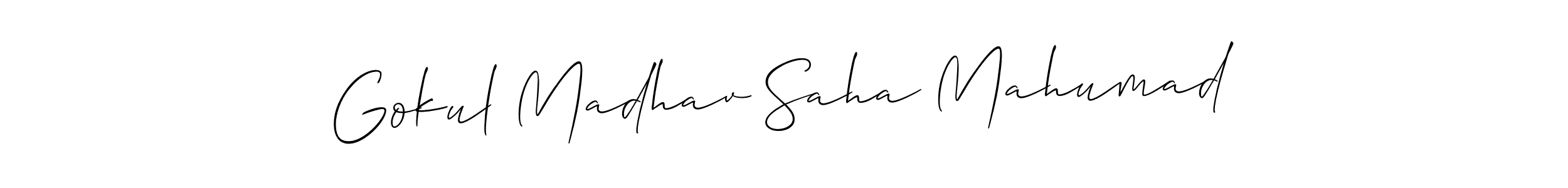 Also You can easily find your signature by using the search form. We will create Gokul Madhav Saha Mahumad name handwritten signature images for you free of cost using Allison_Script sign style. Gokul Madhav Saha Mahumad signature style 2 images and pictures png