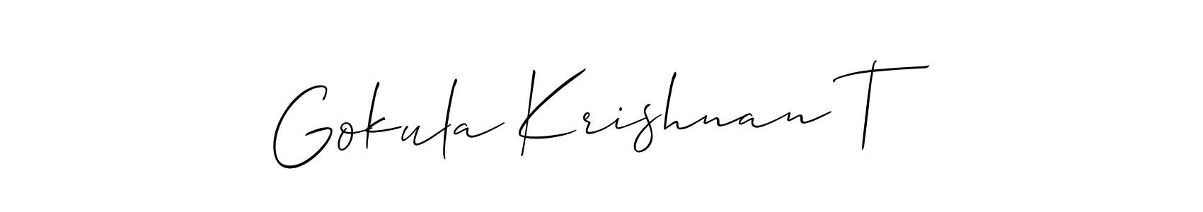 How to make Gokula Krishnan T name signature. Use Allison_Script style for creating short signs online. This is the latest handwritten sign. Gokula Krishnan T signature style 2 images and pictures png