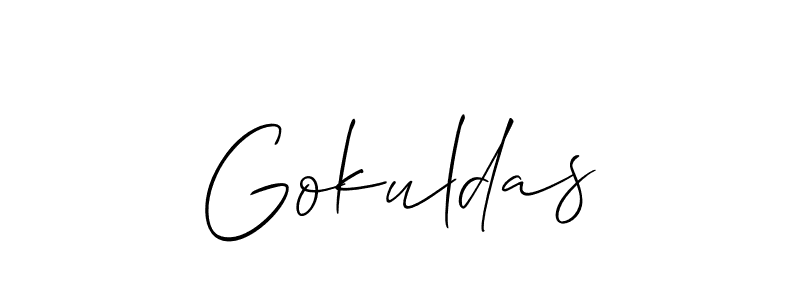 The best way (Allison_Script) to make a short signature is to pick only two or three words in your name. The name Gokuldas include a total of six letters. For converting this name. Gokuldas signature style 2 images and pictures png