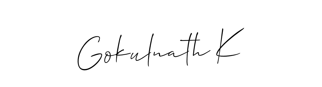 Use a signature maker to create a handwritten signature online. With this signature software, you can design (Allison_Script) your own signature for name Gokulnath K. Gokulnath K signature style 2 images and pictures png