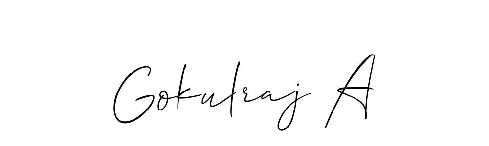 Use a signature maker to create a handwritten signature online. With this signature software, you can design (Allison_Script) your own signature for name Gokulraj A. Gokulraj A signature style 2 images and pictures png