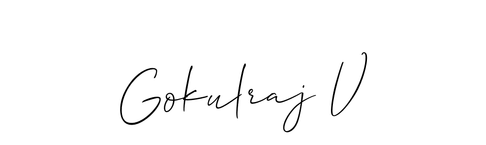 Use a signature maker to create a handwritten signature online. With this signature software, you can design (Allison_Script) your own signature for name Gokulraj V. Gokulraj V signature style 2 images and pictures png