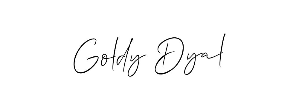 Make a beautiful signature design for name Goldy Dyal. With this signature (Allison_Script) style, you can create a handwritten signature for free. Goldy Dyal signature style 2 images and pictures png