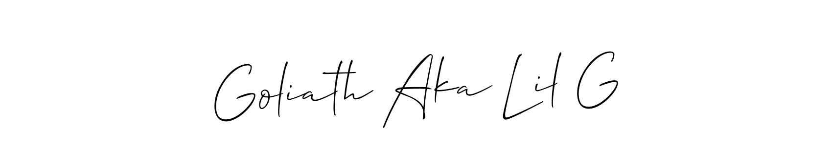 Also You can easily find your signature by using the search form. We will create Goliath Aka Lil G name handwritten signature images for you free of cost using Allison_Script sign style. Goliath Aka Lil G signature style 2 images and pictures png