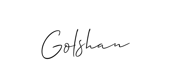 Use a signature maker to create a handwritten signature online. With this signature software, you can design (Allison_Script) your own signature for name Golshan. Golshan signature style 2 images and pictures png