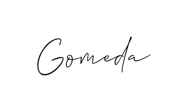 Use a signature maker to create a handwritten signature online. With this signature software, you can design (Allison_Script) your own signature for name Gomeda. Gomeda signature style 2 images and pictures png