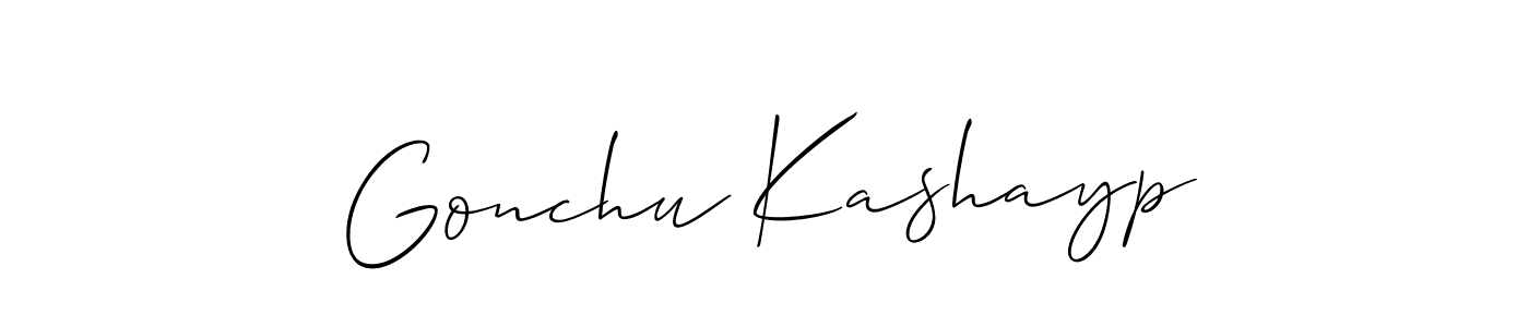 It looks lik you need a new signature style for name Gonchu Kashayp. Design unique handwritten (Allison_Script) signature with our free signature maker in just a few clicks. Gonchu Kashayp signature style 2 images and pictures png