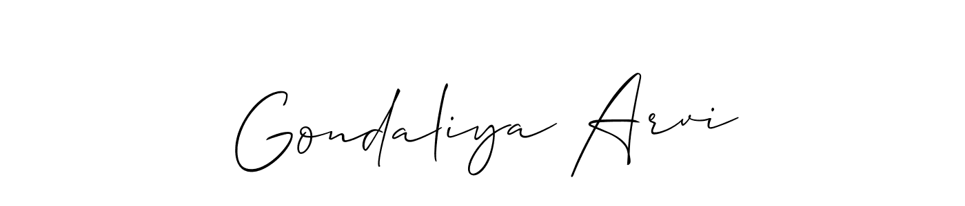 Allison_Script is a professional signature style that is perfect for those who want to add a touch of class to their signature. It is also a great choice for those who want to make their signature more unique. Get Gondaliya Arvi name to fancy signature for free. Gondaliya Arvi signature style 2 images and pictures png