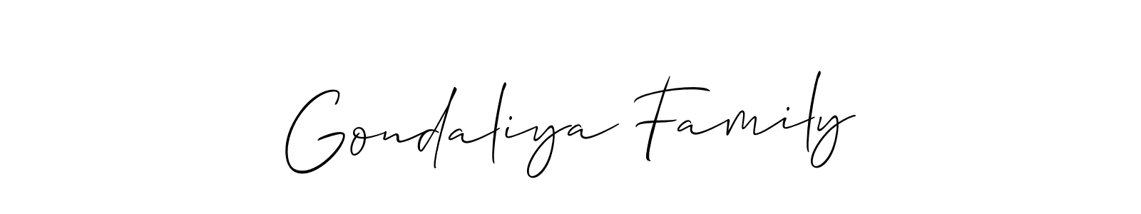 The best way (Allison_Script) to make a short signature is to pick only two or three words in your name. The name Gondaliya Family include a total of six letters. For converting this name. Gondaliya Family signature style 2 images and pictures png