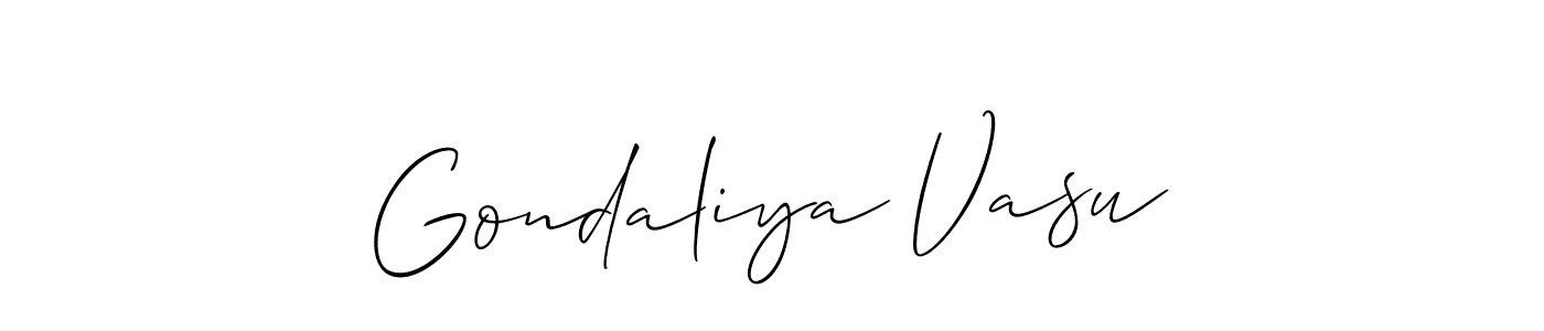 Also we have Gondaliya Vasu name is the best signature style. Create professional handwritten signature collection using Allison_Script autograph style. Gondaliya Vasu signature style 2 images and pictures png