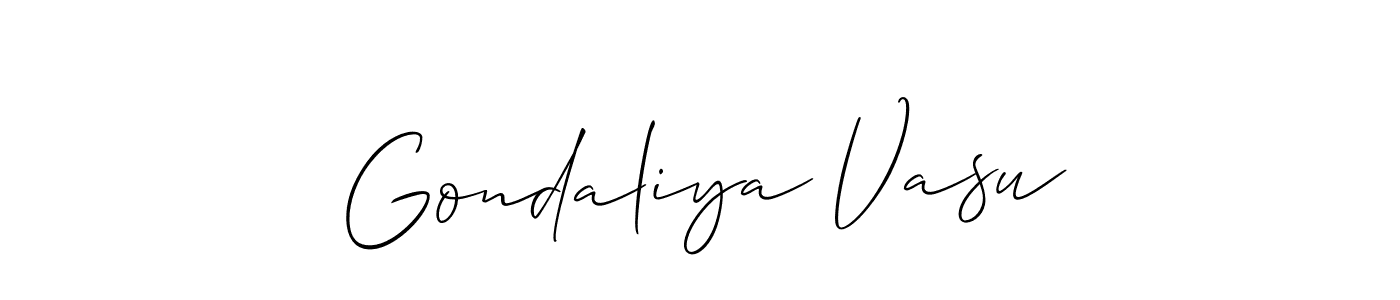 Make a beautiful signature design for name Gondaliya Vasu. With this signature (Allison_Script) style, you can create a handwritten signature for free. Gondaliya Vasu signature style 2 images and pictures png