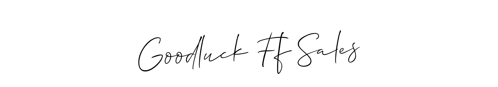 Allison_Script is a professional signature style that is perfect for those who want to add a touch of class to their signature. It is also a great choice for those who want to make their signature more unique. Get Goodluck Ff Sales name to fancy signature for free. Goodluck Ff Sales signature style 2 images and pictures png