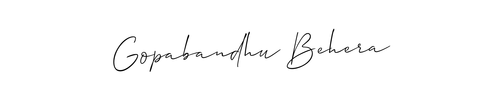 You should practise on your own different ways (Allison_Script) to write your name (Gopabandhu Behera) in signature. don't let someone else do it for you. Gopabandhu Behera signature style 2 images and pictures png