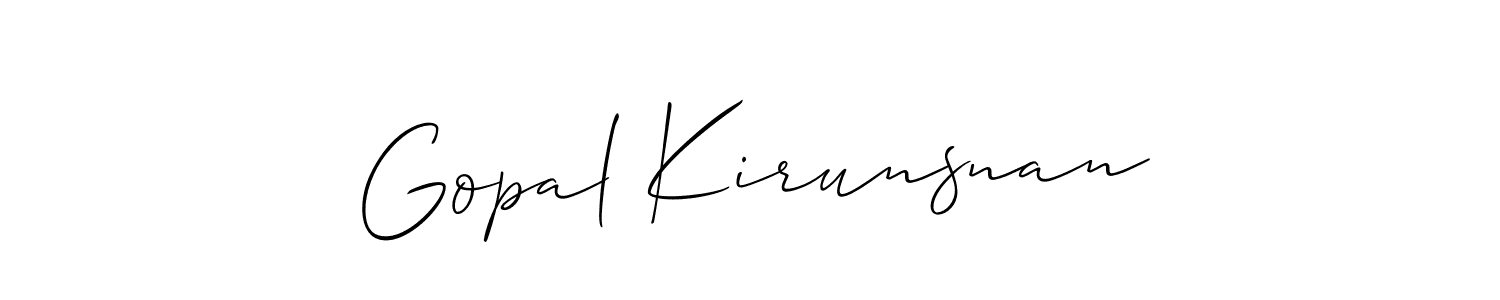 Create a beautiful signature design for name Gopal Kirunsnan. With this signature (Allison_Script) fonts, you can make a handwritten signature for free. Gopal Kirunsnan signature style 2 images and pictures png