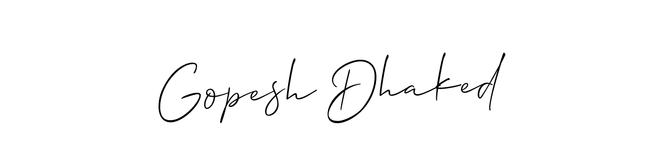 Allison_Script is a professional signature style that is perfect for those who want to add a touch of class to their signature. It is also a great choice for those who want to make their signature more unique. Get Gopesh Dhaked name to fancy signature for free. Gopesh Dhaked signature style 2 images and pictures png