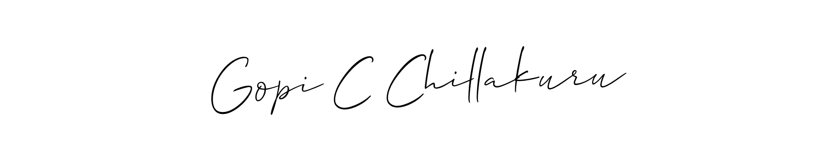 The best way (Allison_Script) to make a short signature is to pick only two or three words in your name. The name Gopi C Chillakuru include a total of six letters. For converting this name. Gopi C Chillakuru signature style 2 images and pictures png