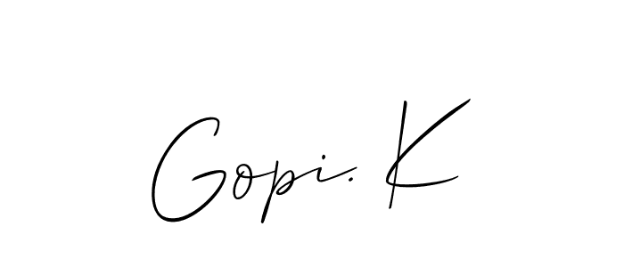 Create a beautiful signature design for name Gopi. K. With this signature (Allison_Script) fonts, you can make a handwritten signature for free. Gopi. K signature style 2 images and pictures png