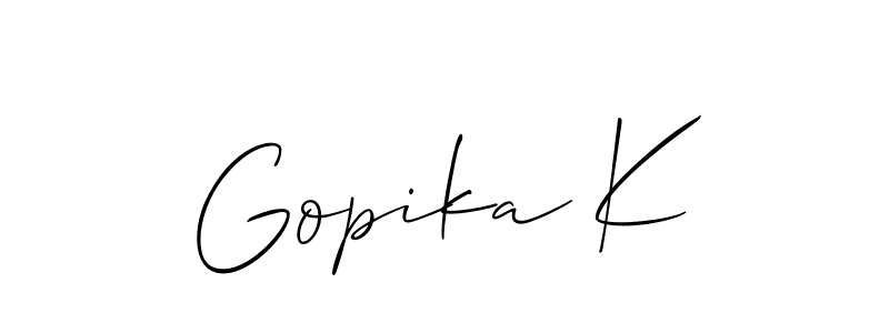 Similarly Allison_Script is the best handwritten signature design. Signature creator online .You can use it as an online autograph creator for name Gopika K. Gopika K signature style 2 images and pictures png