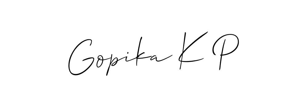 You can use this online signature creator to create a handwritten signature for the name Gopika K P. This is the best online autograph maker. Gopika K P signature style 2 images and pictures png