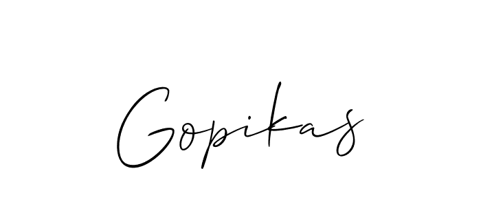 It looks lik you need a new signature style for name Gopikas. Design unique handwritten (Allison_Script) signature with our free signature maker in just a few clicks. Gopikas signature style 2 images and pictures png
