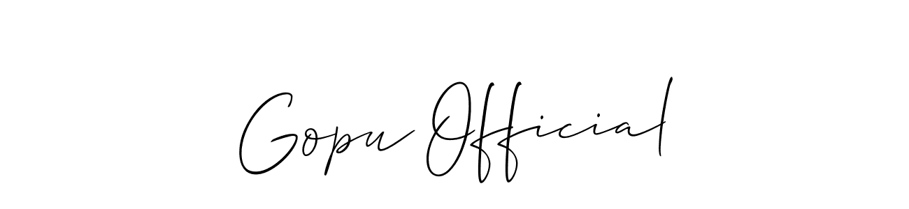 Use a signature maker to create a handwritten signature online. With this signature software, you can design (Allison_Script) your own signature for name Gopu Official. Gopu Official signature style 2 images and pictures png