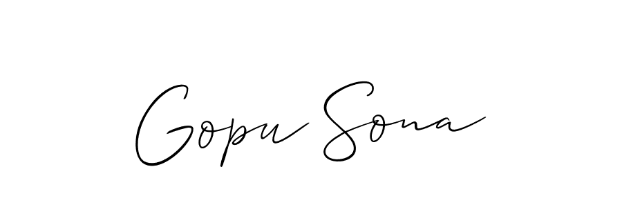 Make a beautiful signature design for name Gopu Sona. With this signature (Allison_Script) style, you can create a handwritten signature for free. Gopu Sona signature style 2 images and pictures png