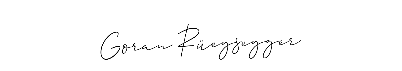 You should practise on your own different ways (Allison_Script) to write your name (Goran Rüegsegger) in signature. don't let someone else do it for you. Goran Rüegsegger signature style 2 images and pictures png