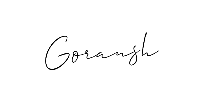 The best way (Allison_Script) to make a short signature is to pick only two or three words in your name. The name Goransh include a total of six letters. For converting this name. Goransh signature style 2 images and pictures png