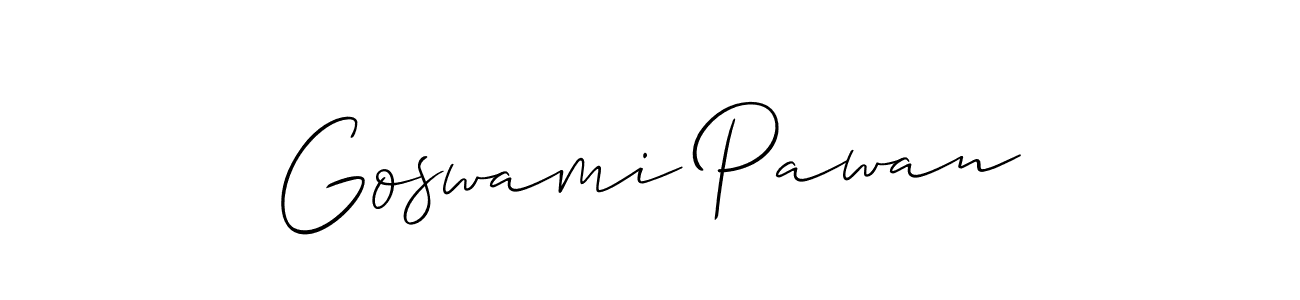 Allison_Script is a professional signature style that is perfect for those who want to add a touch of class to their signature. It is also a great choice for those who want to make their signature more unique. Get Goswami Pawan name to fancy signature for free. Goswami Pawan signature style 2 images and pictures png