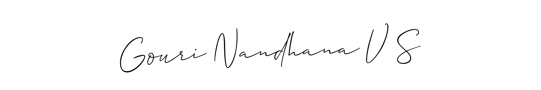 if you are searching for the best signature style for your name Gouri Nandhana V S. so please give up your signature search. here we have designed multiple signature styles  using Allison_Script. Gouri Nandhana V S signature style 2 images and pictures png