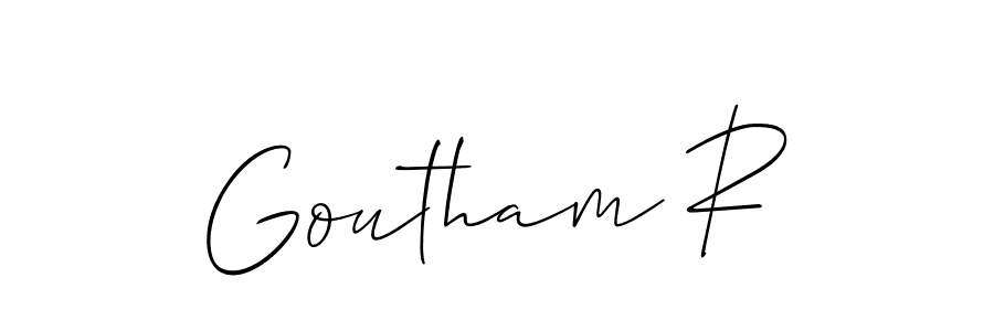 if you are searching for the best signature style for your name Goutham R. so please give up your signature search. here we have designed multiple signature styles  using Allison_Script. Goutham R signature style 2 images and pictures png