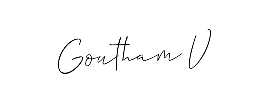 This is the best signature style for the Goutham V name. Also you like these signature font (Allison_Script). Mix name signature. Goutham V signature style 2 images and pictures png