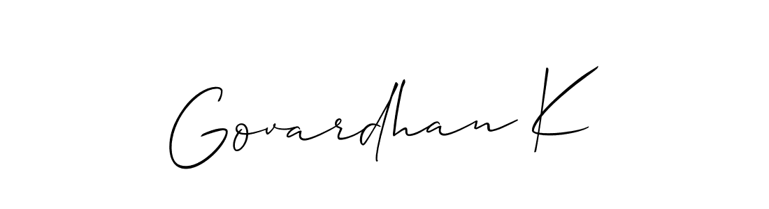 if you are searching for the best signature style for your name Govardhan K. so please give up your signature search. here we have designed multiple signature styles  using Allison_Script. Govardhan K signature style 2 images and pictures png