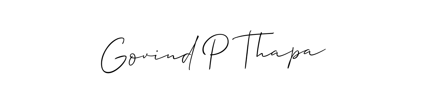 The best way (Allison_Script) to make a short signature is to pick only two or three words in your name. The name Govind P Thapa include a total of six letters. For converting this name. Govind P Thapa signature style 2 images and pictures png