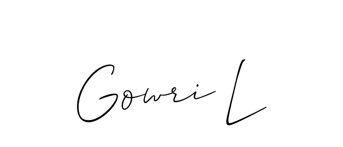 It looks lik you need a new signature style for name Gowri L. Design unique handwritten (Allison_Script) signature with our free signature maker in just a few clicks. Gowri L signature style 2 images and pictures png