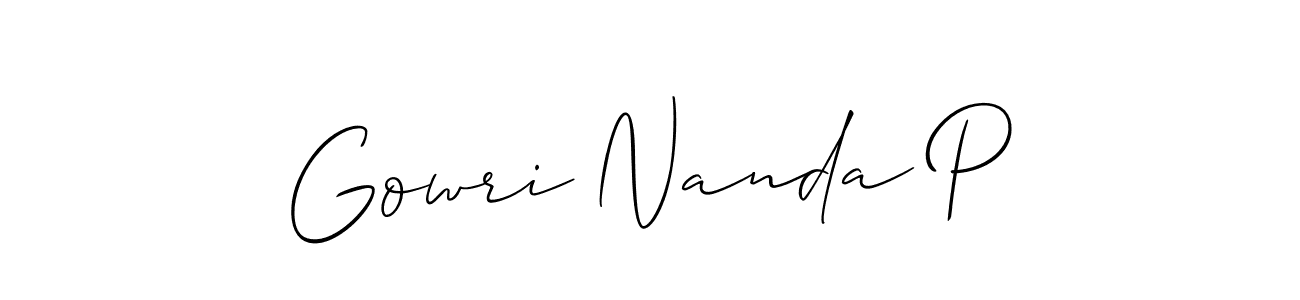 Gowri Nanda P stylish signature style. Best Handwritten Sign (Allison_Script) for my name. Handwritten Signature Collection Ideas for my name Gowri Nanda P. Gowri Nanda P signature style 2 images and pictures png