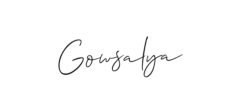 Make a short Gowsalya signature style. Manage your documents anywhere anytime using Allison_Script. Create and add eSignatures, submit forms, share and send files easily. Gowsalya signature style 2 images and pictures png