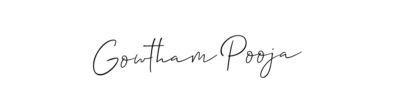 Make a beautiful signature design for name Gowtham Pooja. With this signature (Allison_Script) style, you can create a handwritten signature for free. Gowtham Pooja signature style 2 images and pictures png