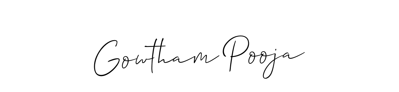 It looks lik you need a new signature style for name Gowtham Pooja. Design unique handwritten (Allison_Script) signature with our free signature maker in just a few clicks. Gowtham Pooja signature style 2 images and pictures png