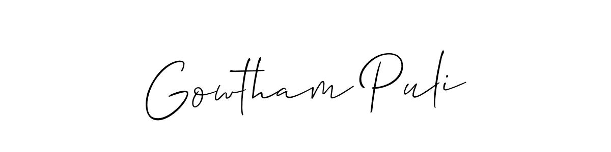 Create a beautiful signature design for name Gowtham Puli. With this signature (Allison_Script) fonts, you can make a handwritten signature for free. Gowtham Puli signature style 2 images and pictures png